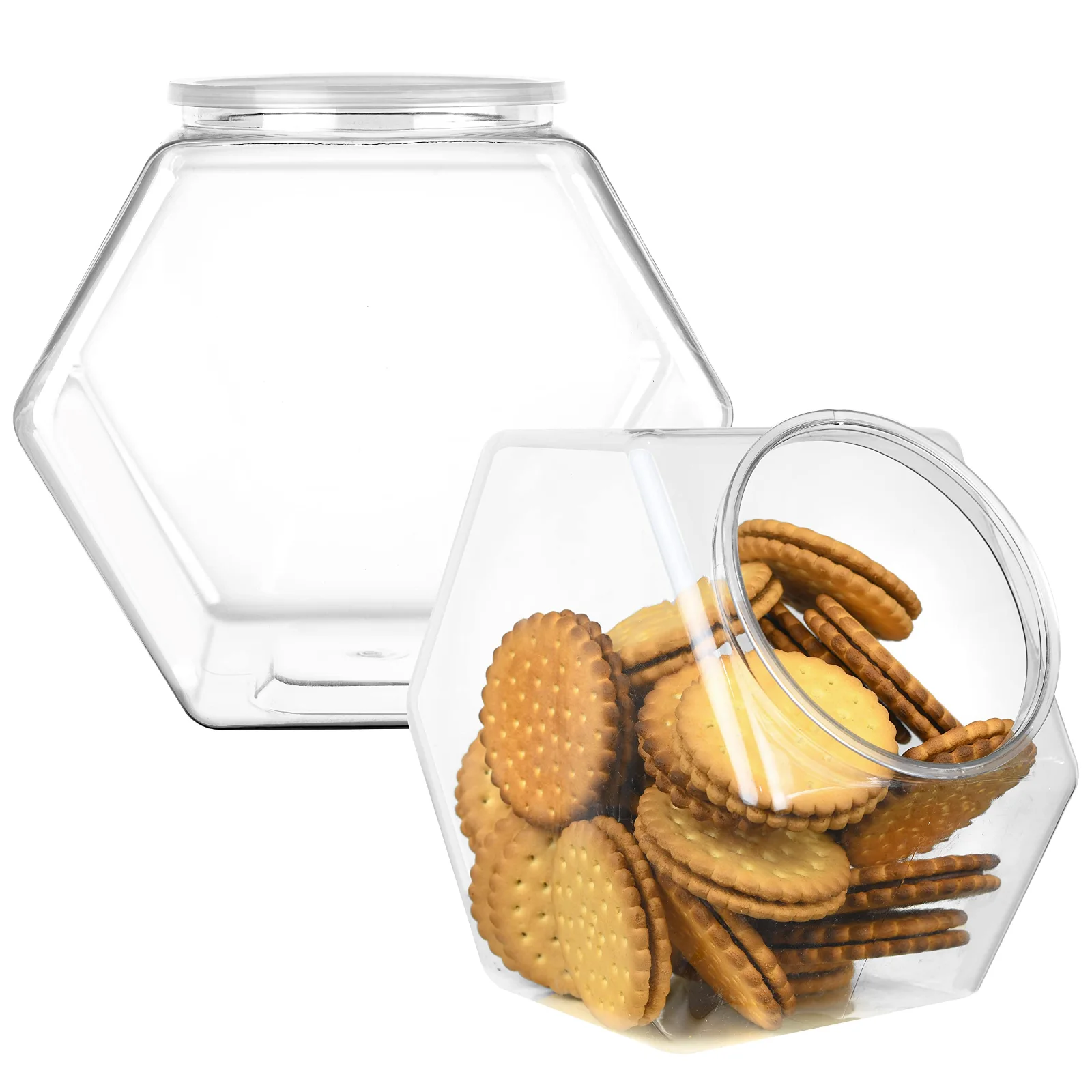 DilaBee Hexagon Plastic Cookie Jars, 1 Gallon, Set of 2