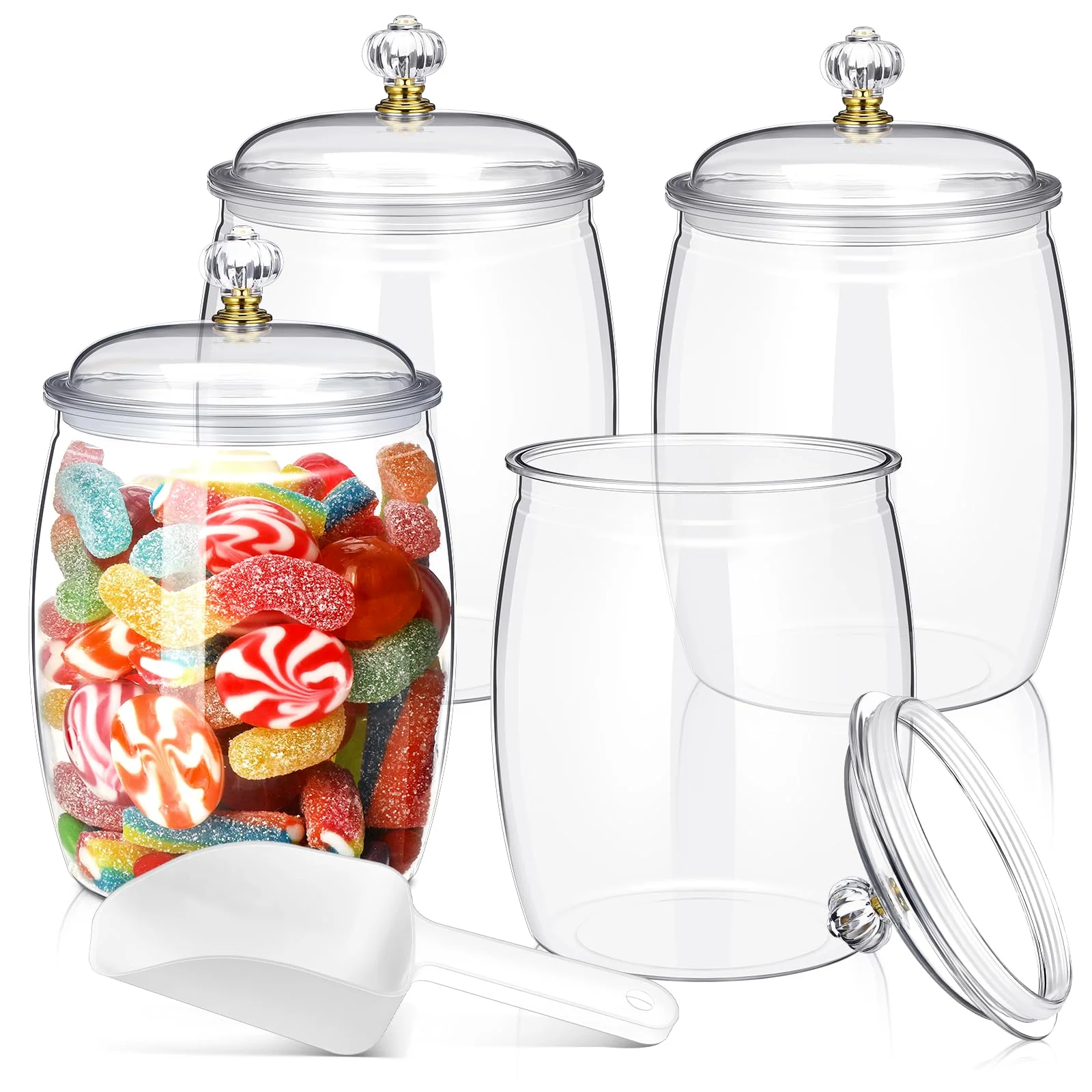 Nuogo Plastic Candy Jars, 64 oz, Set of 4