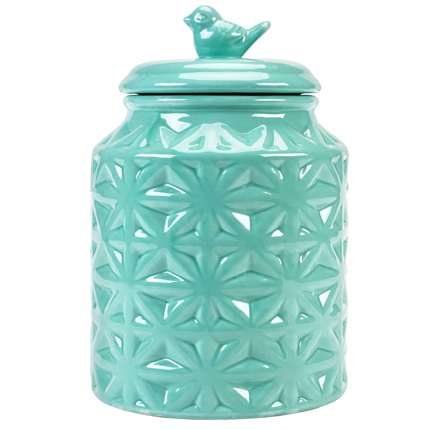 MyGift Turquoise Embossed Ceramic Cookie Jar