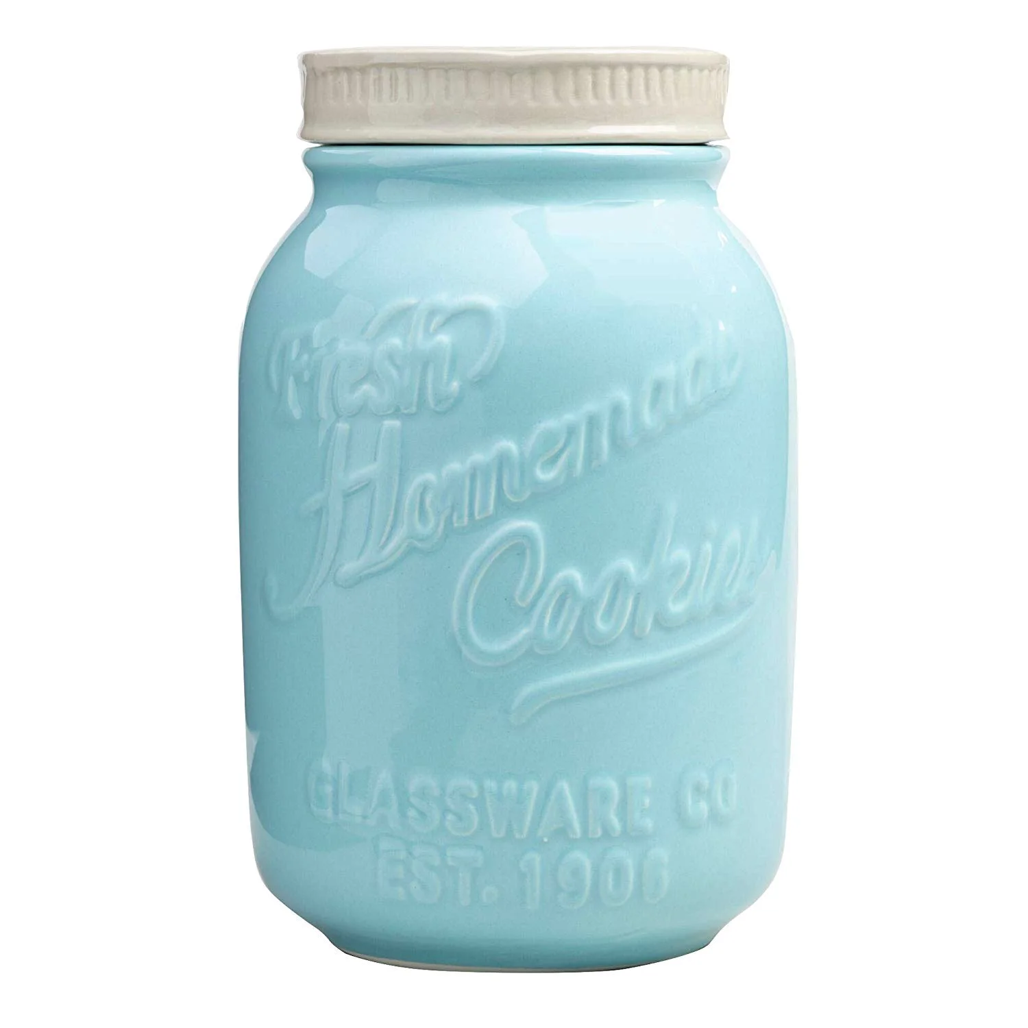 World Market Blue Ceramic Mason Cookie Jar